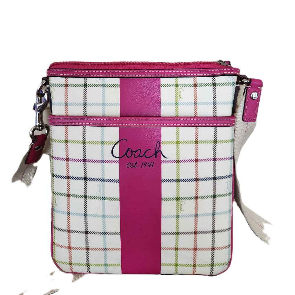 Like New Coach Heritage Tattersal Plaid Crossbody Bag Purse